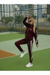 Bordo Nakışlı Fermuarlı Eşofman Takım