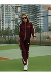 Bordo Nakışlı Fermuarlı Eşofman Takım