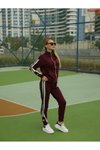 Bordo Nakışlı Fermuarlı Eşofman Takım