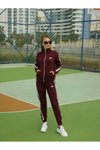 Bordo Nakışlı Fermuarlı Eşofman Takım
