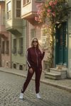 Bordo Nakışlı Fermuarlı Eşofman Takım