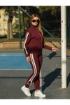 Bordo Nakışlı Fermuarlı Eşofman Takım