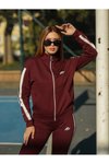 Bordo Nakışlı Fermuarlı Eşofman Takım
