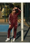 Bordo Nakışlı Fermuarlı Eşofman Takım