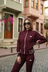 Bordo Nakışlı Fermuarlı Eşofman Takımı