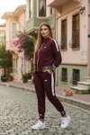 Bordo Nakışlı Fermuarlı Eşofman Takımı