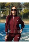 Bordo Nakışlı Fermuarlı Eşofman Takımı