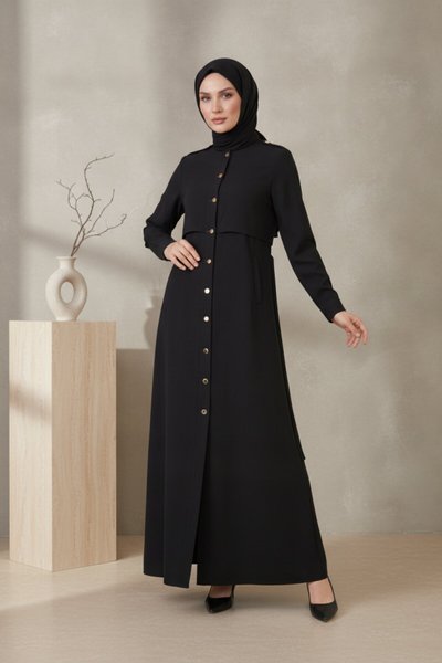 Trench Coat Style Abaya - Black