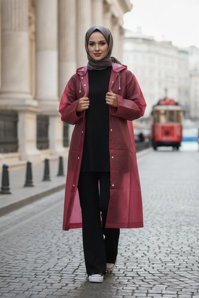 Bordo Help Me Yağmurluk Trençkot