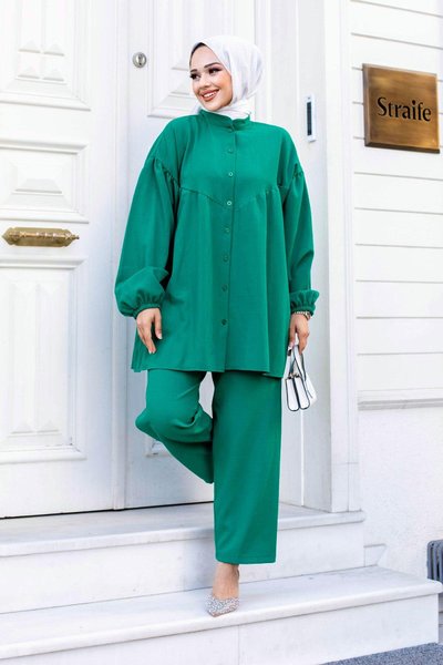 Balloon Sleeve Modest Co-ord Set - Green