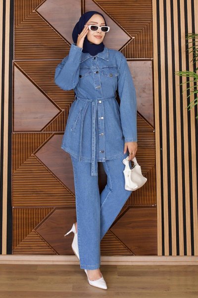 Açık Mavi Luna Denim İkili Tesettür Takım