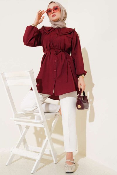 Bordo Çift Yakalı Tunik