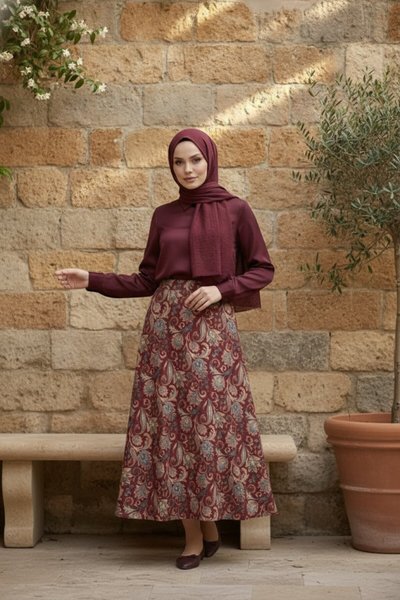 Bordo Desenli Etek