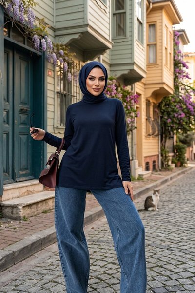 Lacivert Palazzo Denim Pantolon