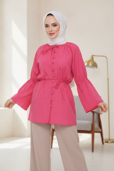 Pembe Bağcık Detaylı Tunik