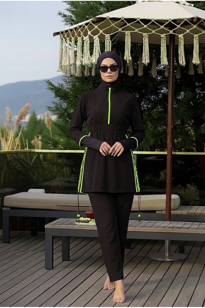 Neon Sarı Tam Kapalı Mayo