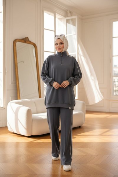 Zippered-Collar Two-Piece Tracksuit - Anthracite
