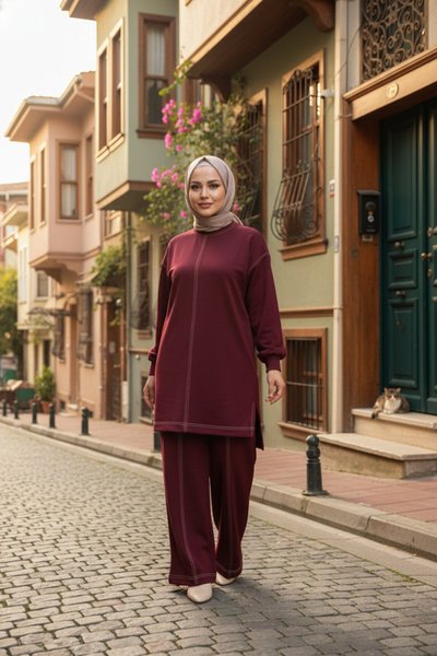 Bordo İkili Eşofman Takımı