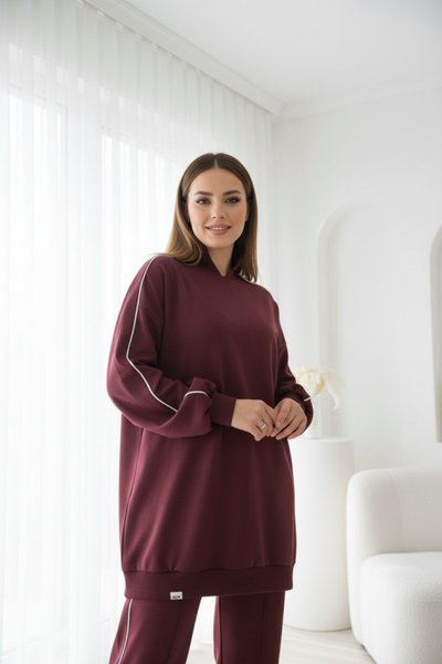 Bordo Fermuarlı Yaka İkili Takım
