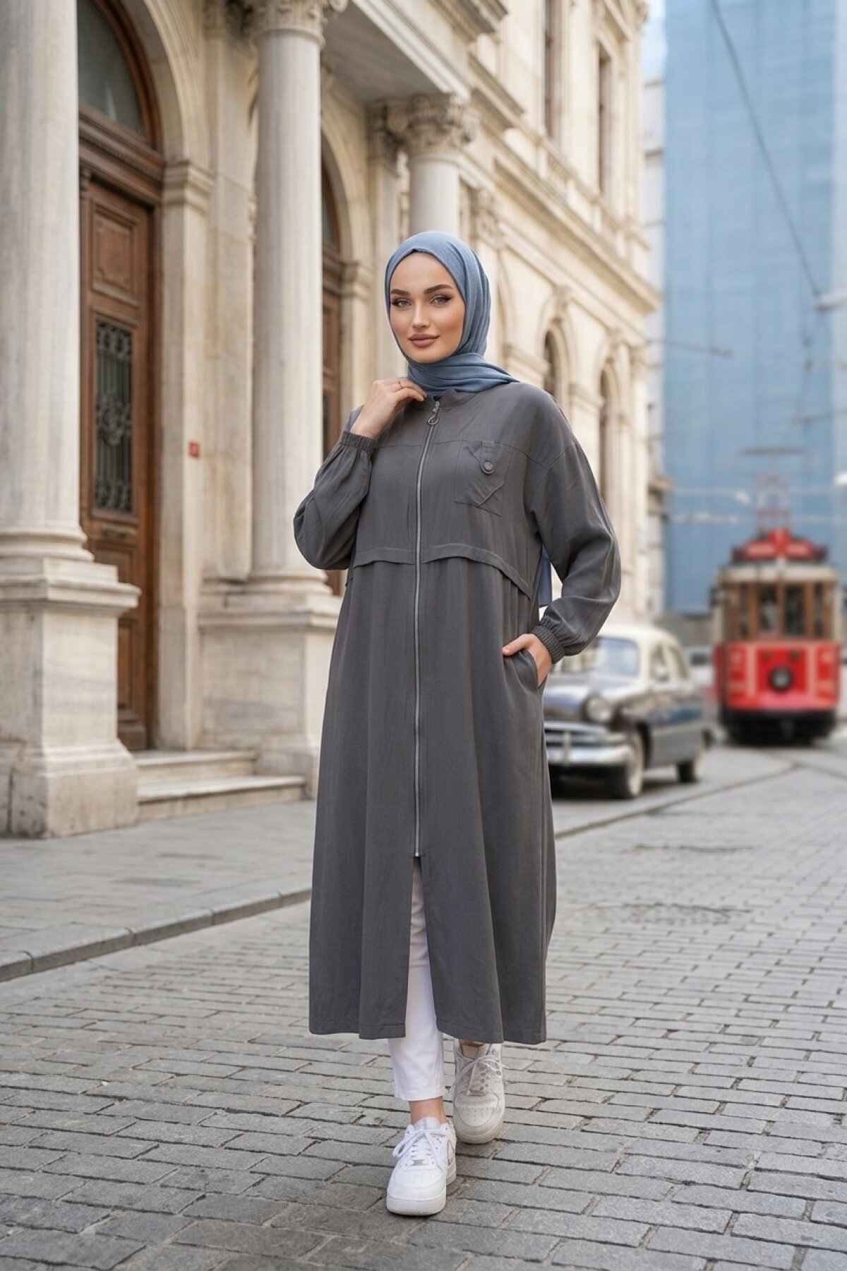 Gri Spor Fermuarlı Kap - Westbound