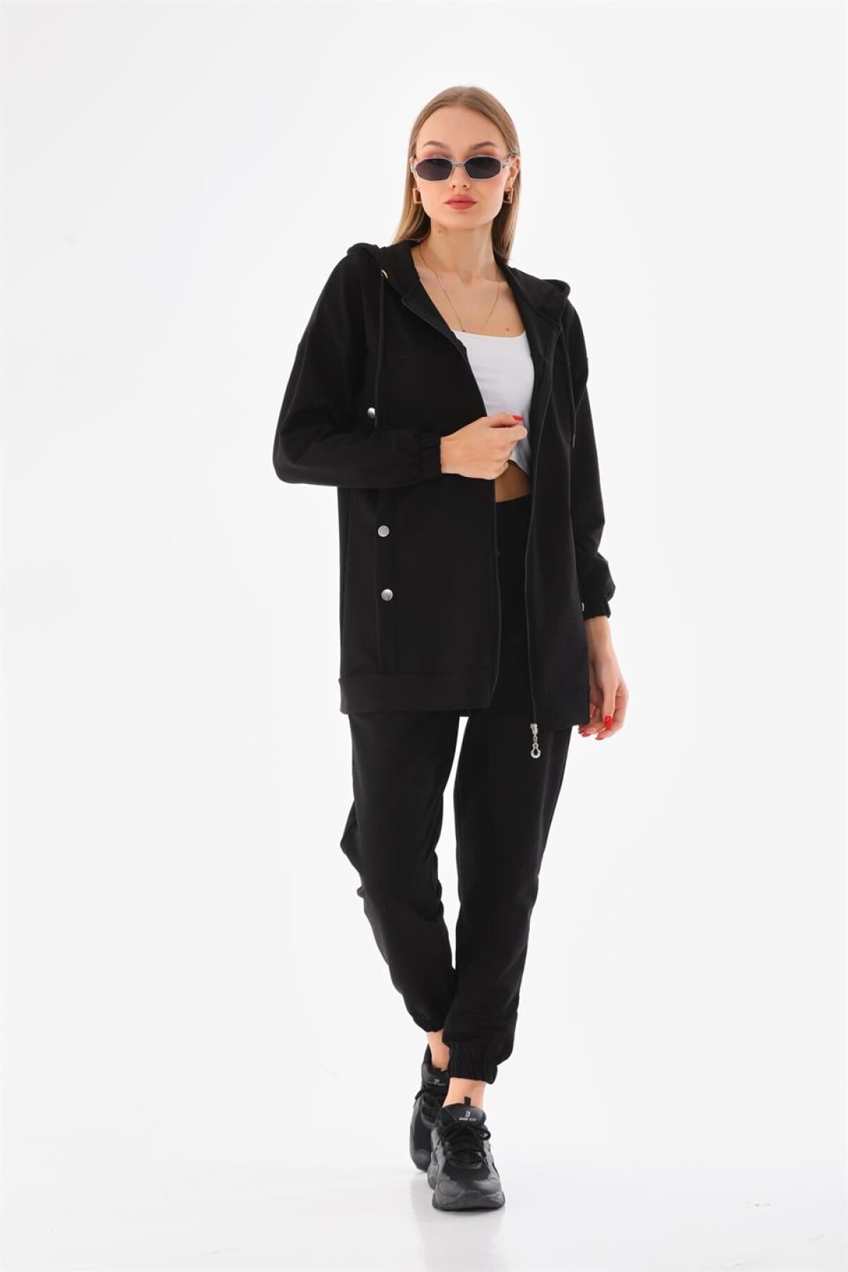 Sporty Side-Snap Tracksuit - Black - Westbound