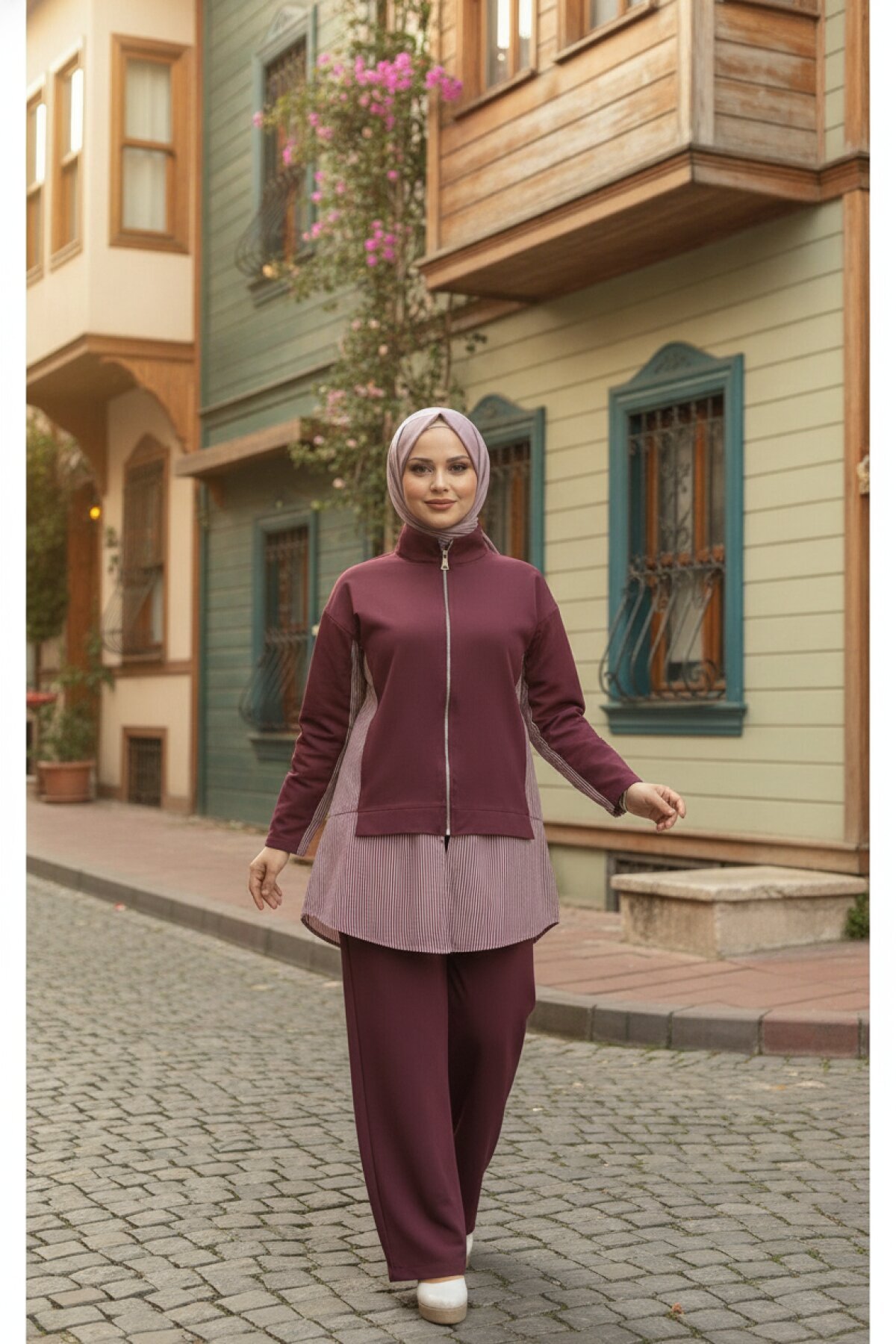 Bordo İkili Fermuarlı Eşofman Takım - Wovi