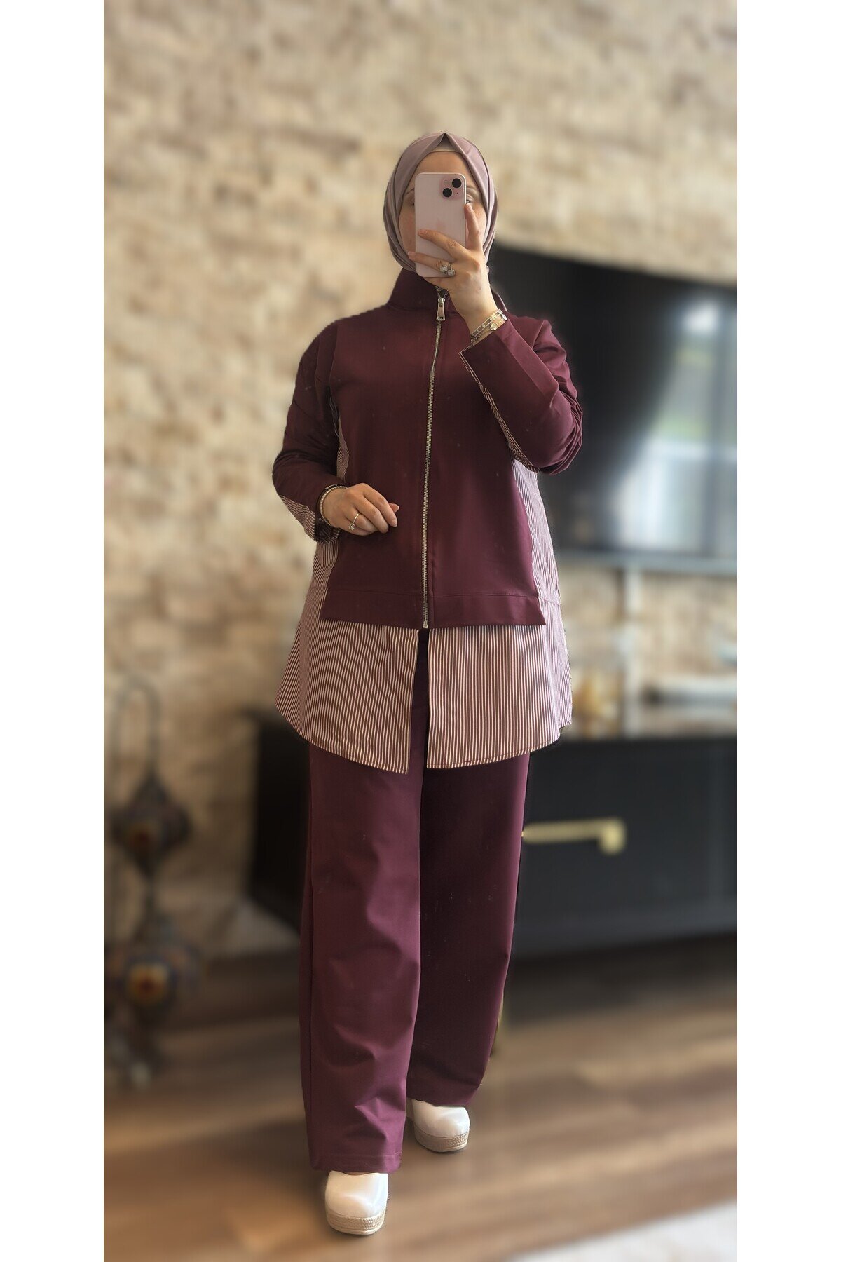 Bordo İkili Fermuarlı Eşofman Takım - Wovi