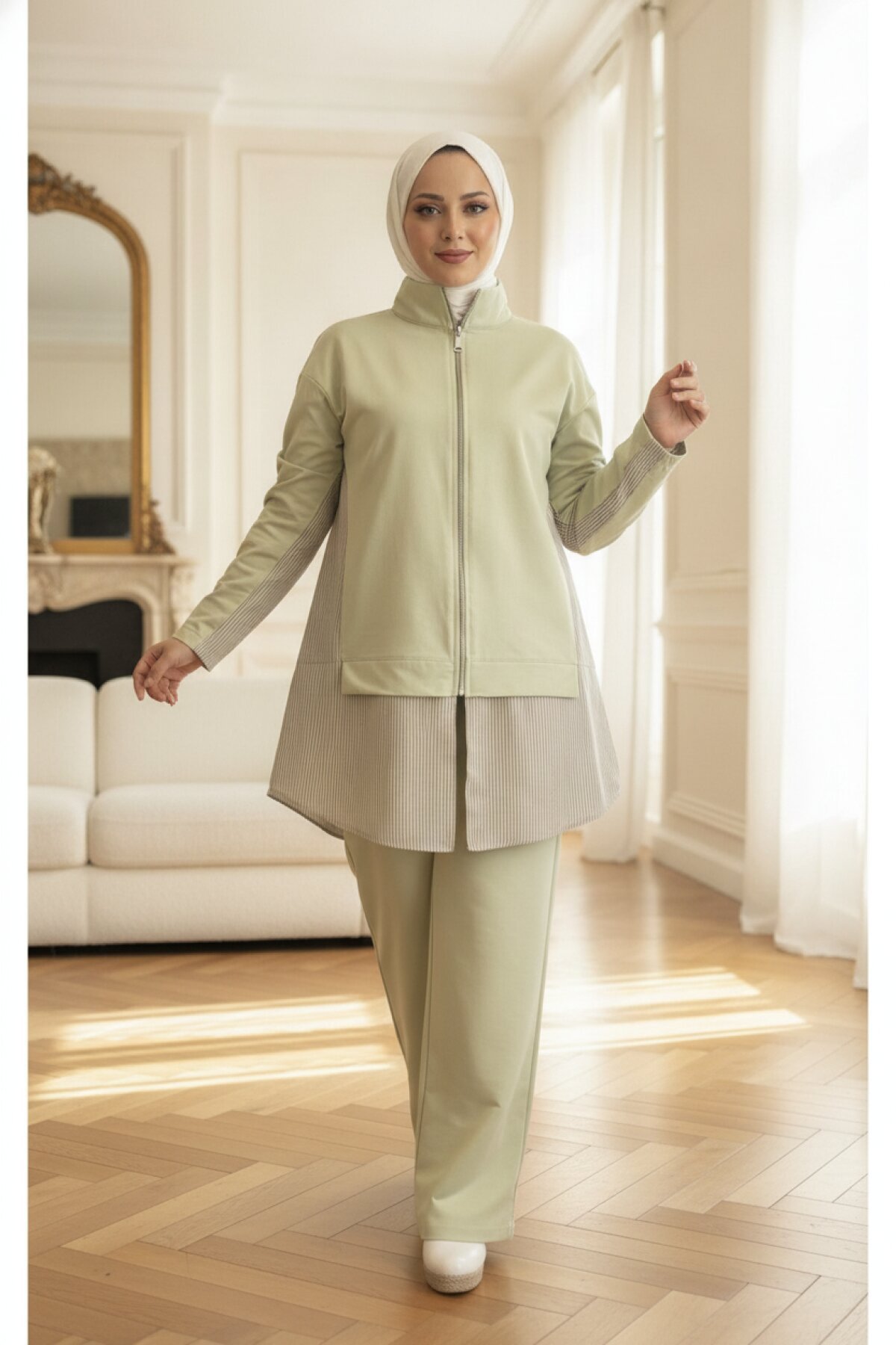 Dual Zipper Tracksuit - Seafoam Green - Wovi
