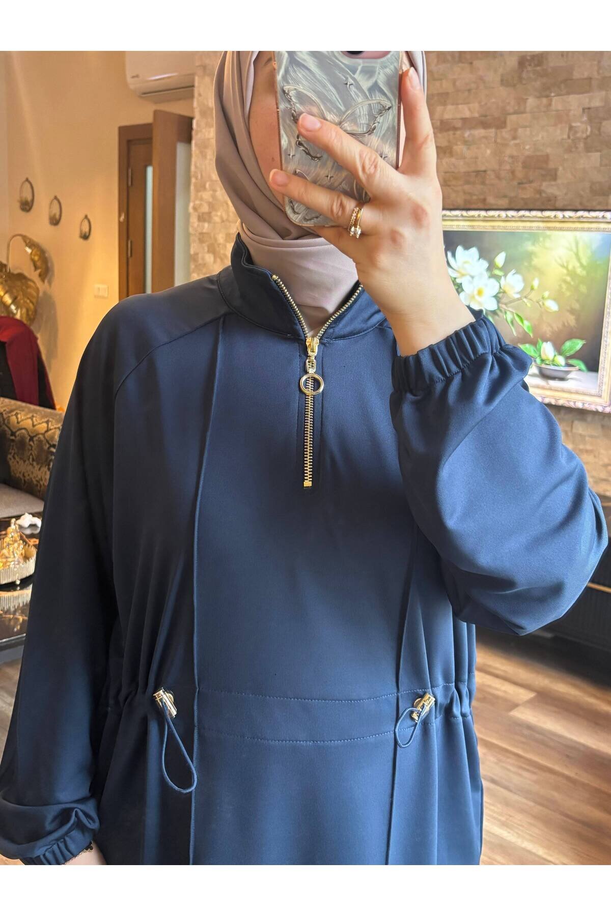 Half-Placket Zippered Scuba Tracksuit Set - Navy Blue - Wovi