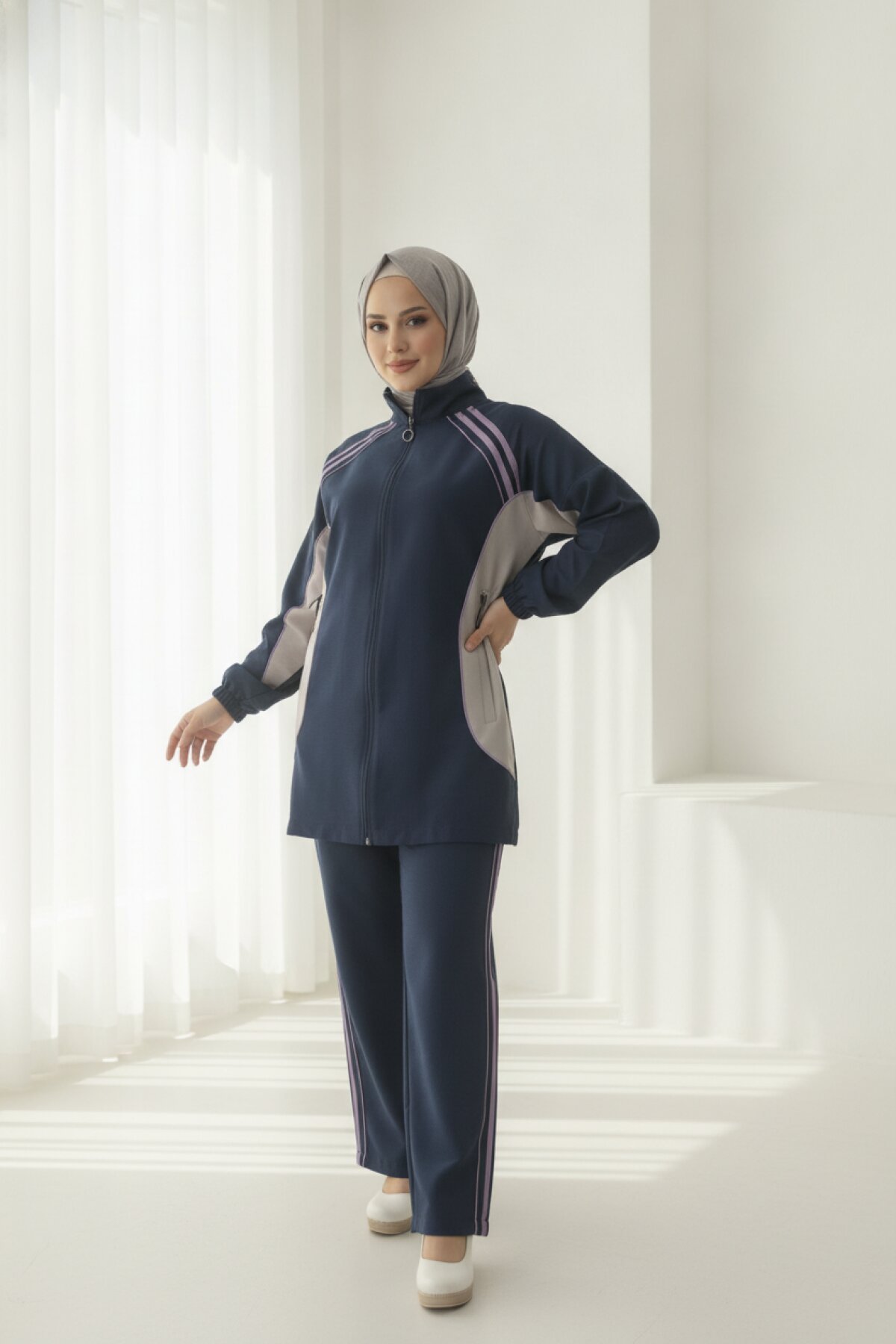 Lacivert Alt Üst İkili Tesettür Takım - Wovi Moda