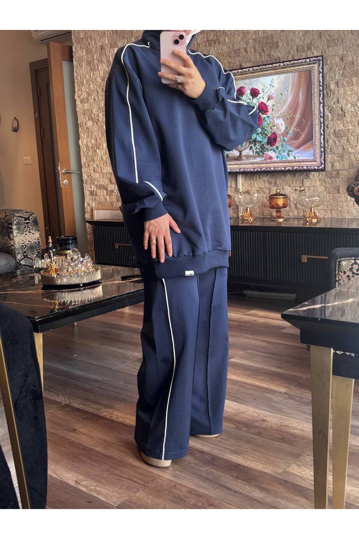 Lacivert İkili Fermuarlı Yaka Takım - Wovi Moda