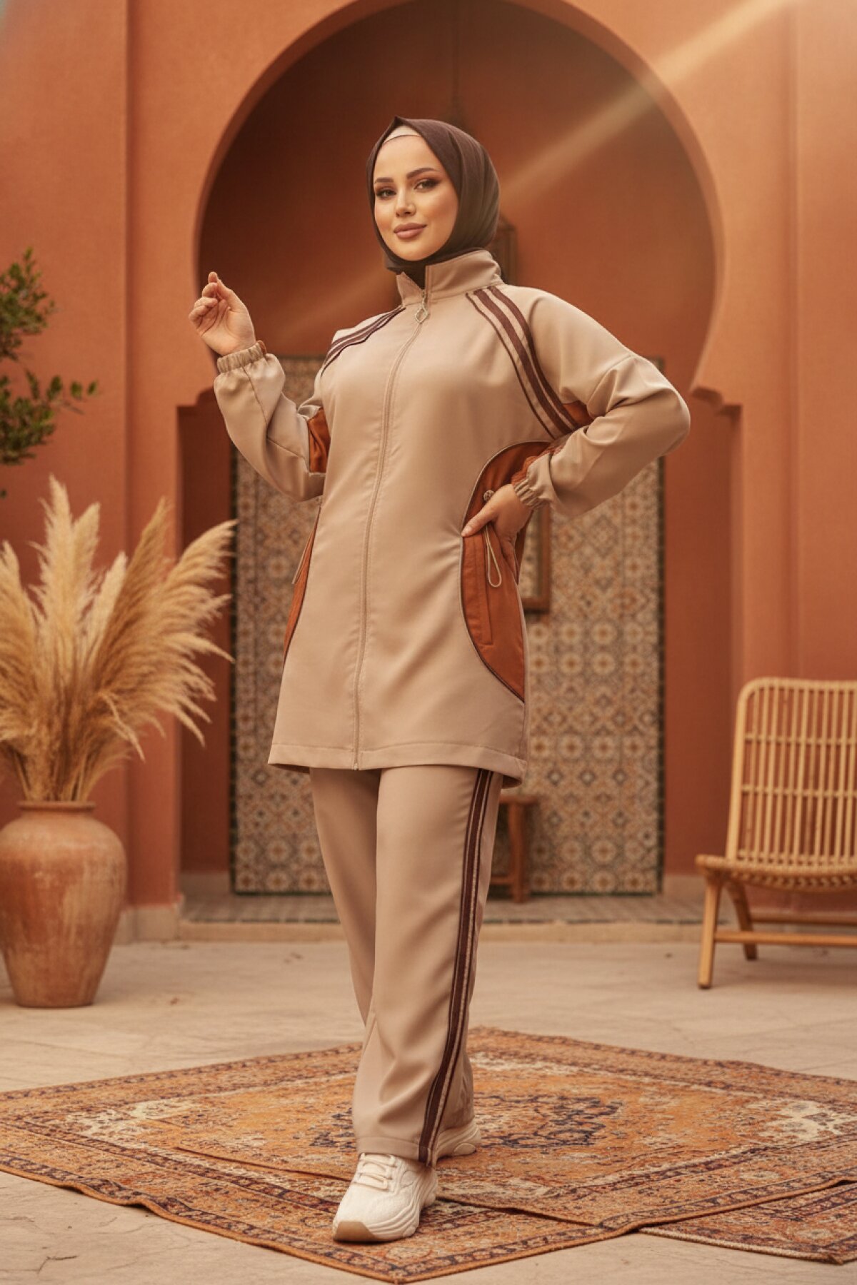 Two-Piece Tracksuit Set - Latte - Wovi Moda