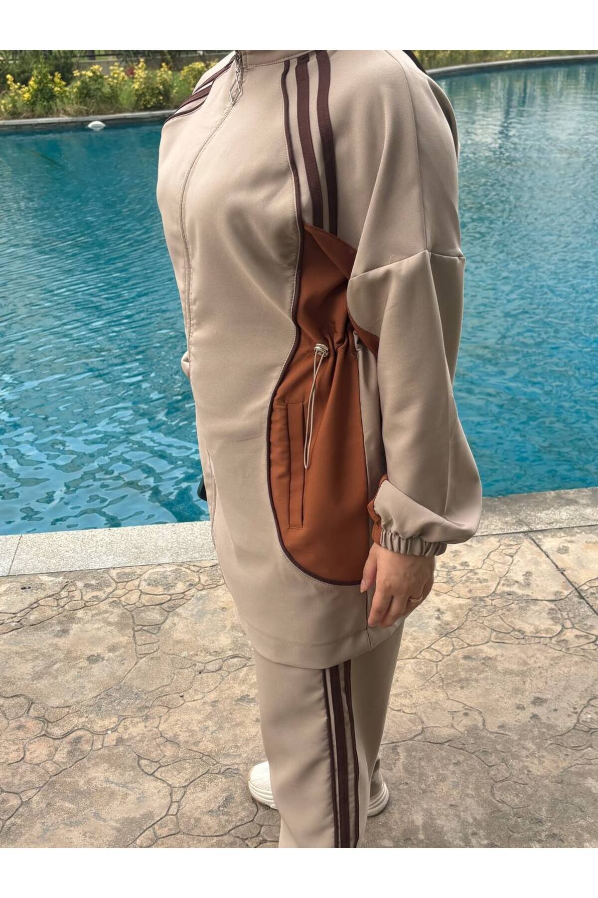 Two-Piece Tracksuit Set - Latte - Wovi Moda