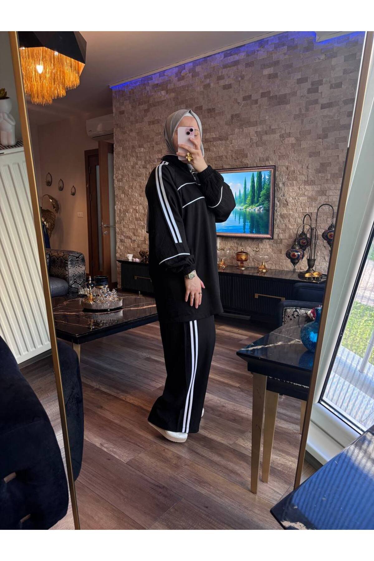 Siyah Beyaz Eşofman Takım - Wovi Moda