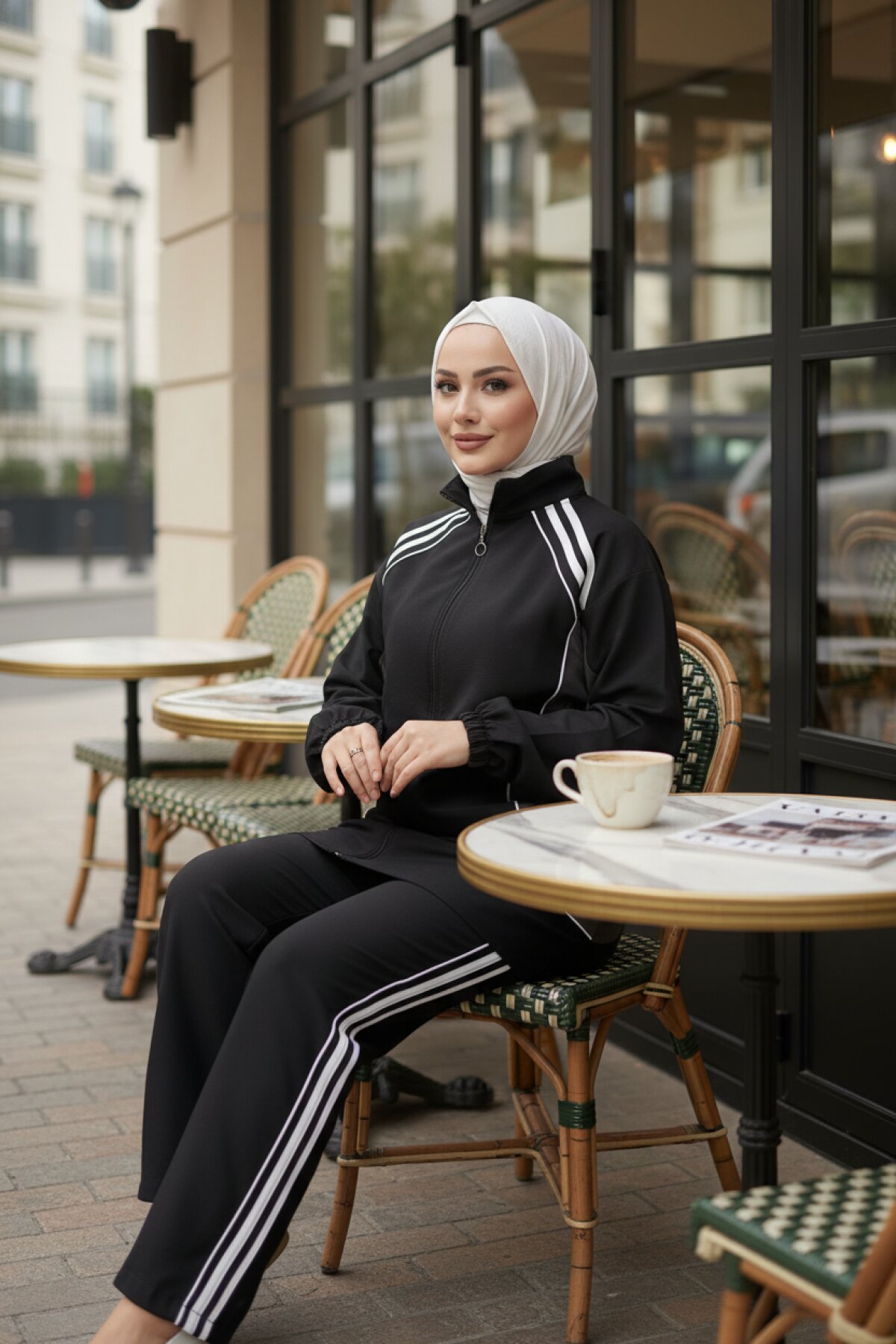 طقم محتشم قطعتين أسود - Wovi Moda