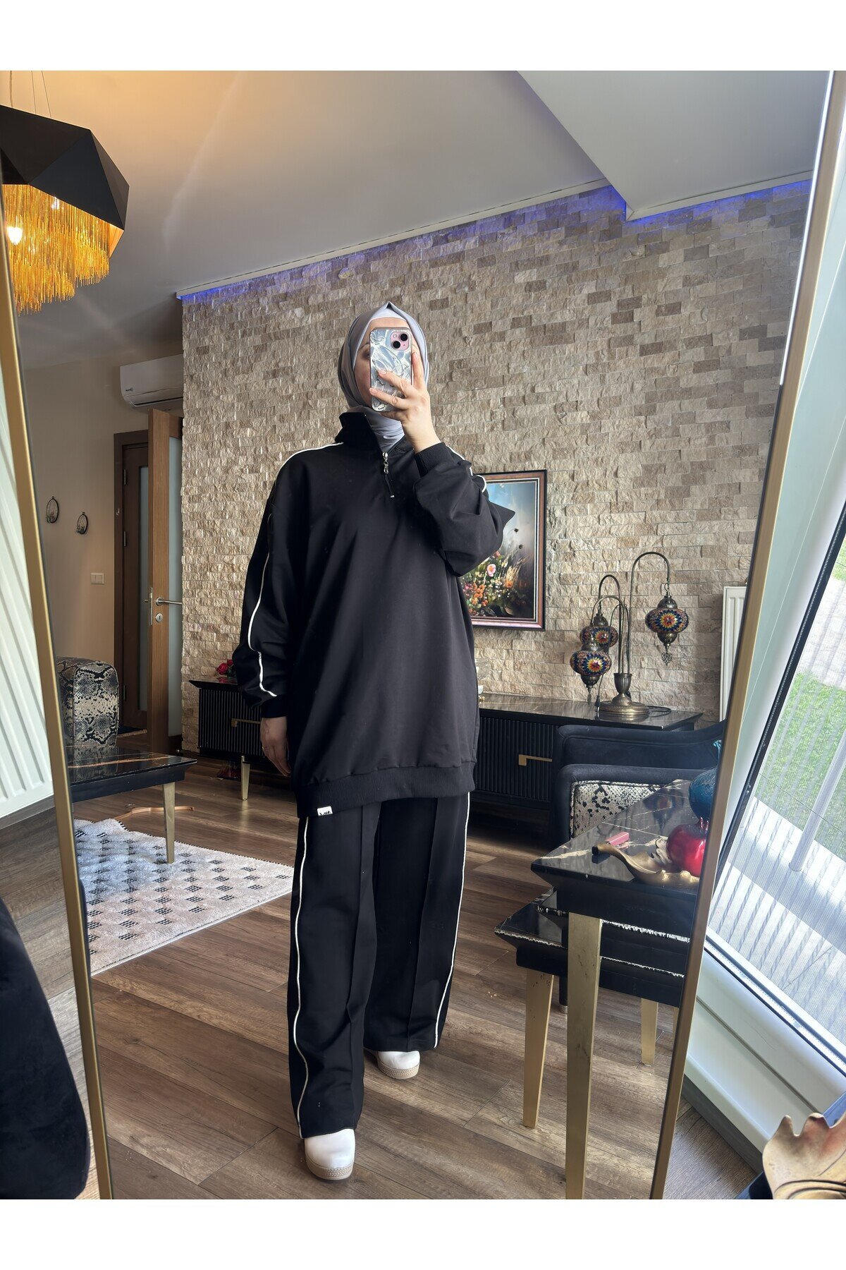 Siyah İkili Fermuarlı Yaka Takım - Wovi Moda