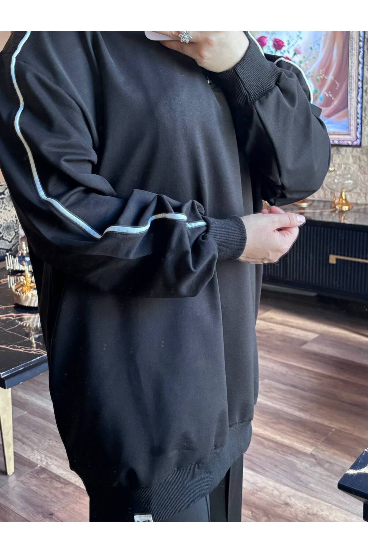 Siyah İkili Fermuarlı Yaka Takım - Wovi Moda