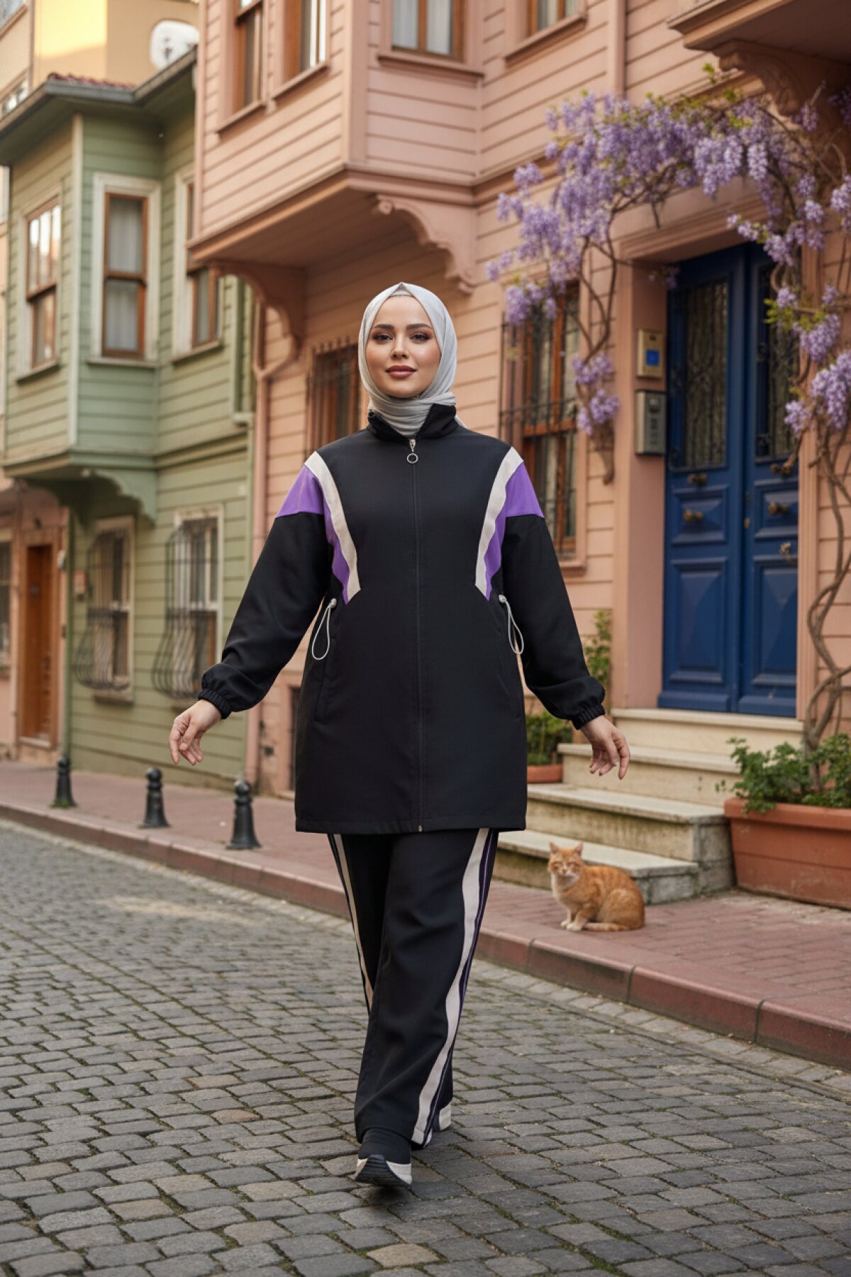 طقم محتشم قطعتين أسود - Wovi Moda