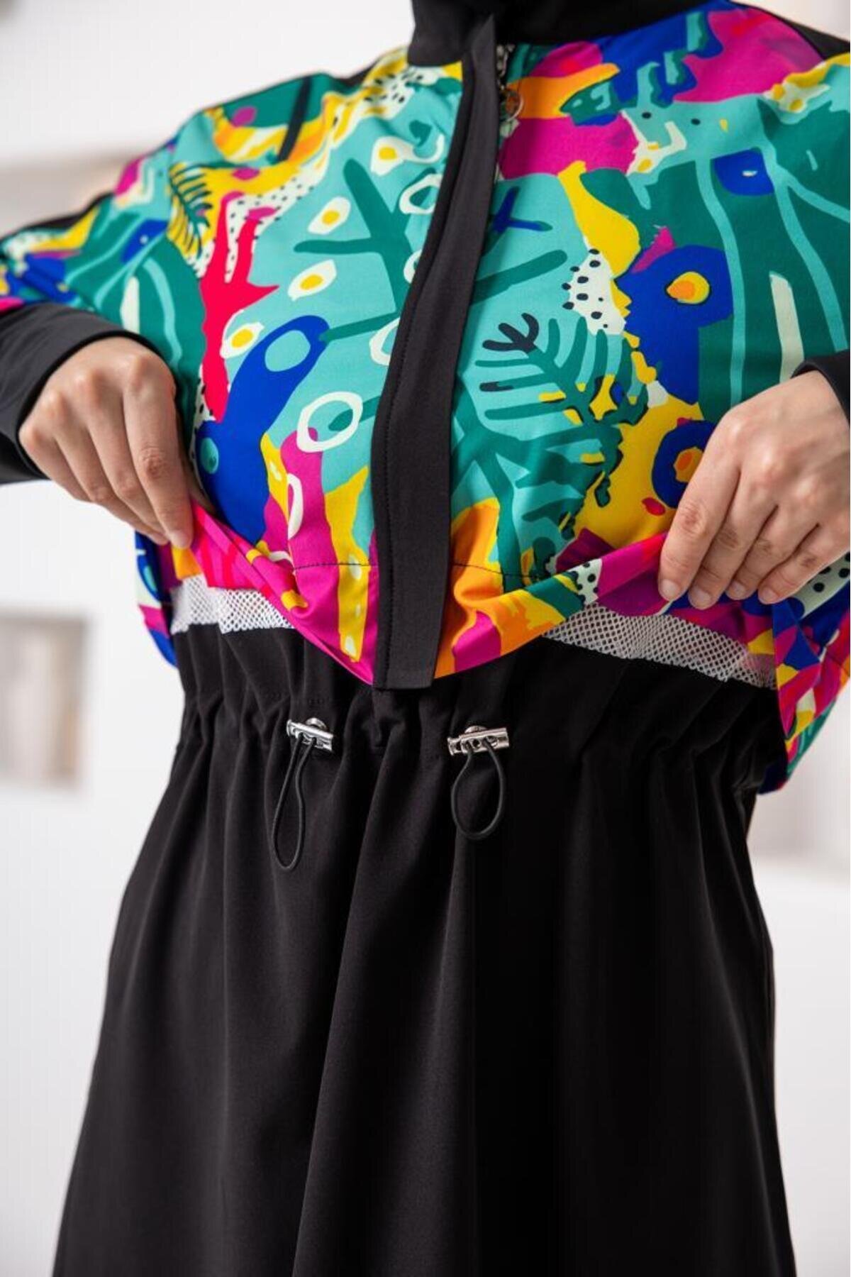 Long-Sleeved Sport Lycra Full Coverage Burkini - Black - Adasea