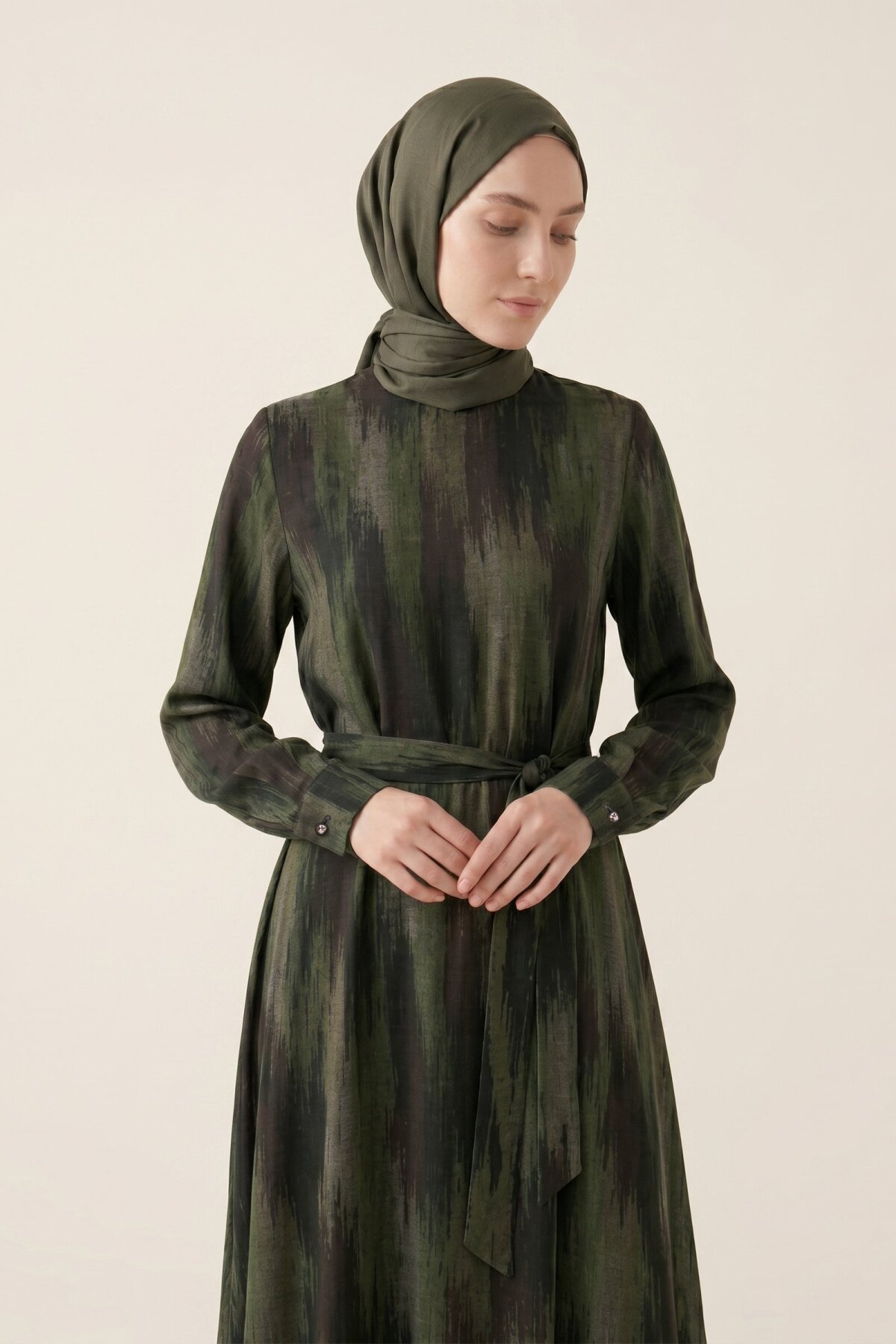 Yeşil Desenli Cupra Elbise - Beyza