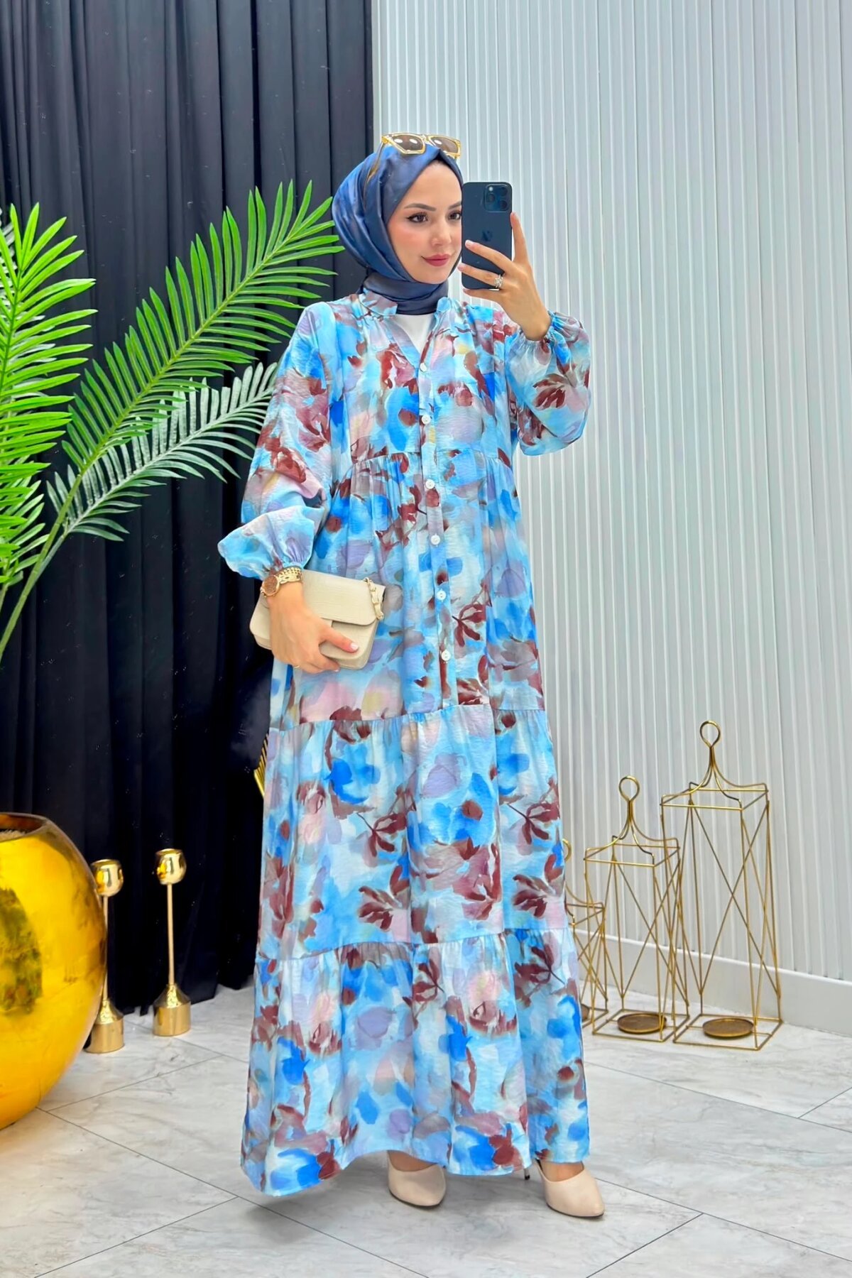 Mavi Bahar Elbise - Dimar Butik