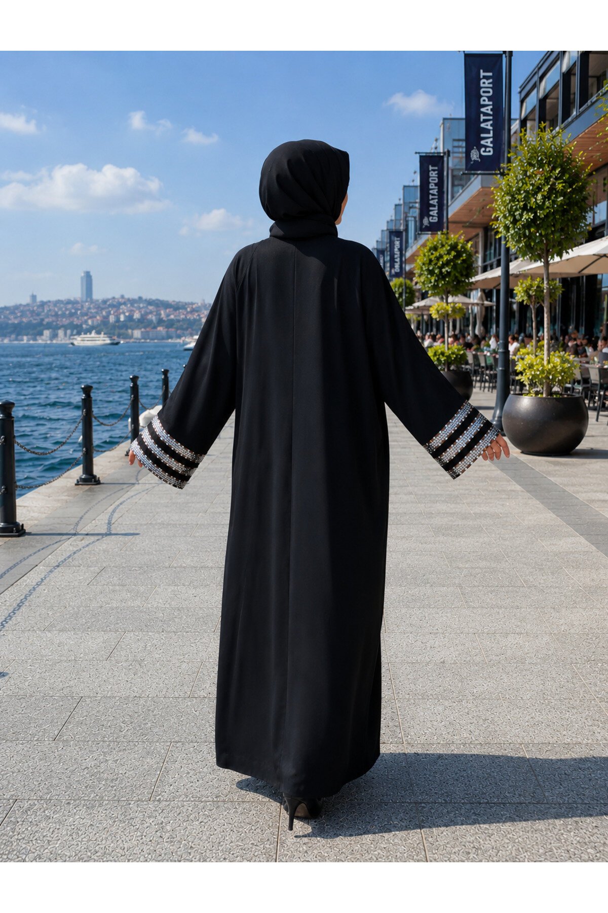 Siyah Salaş Kesim Pulpayet Detaylı Fermuarlı Ferace - Fzd Filizzade