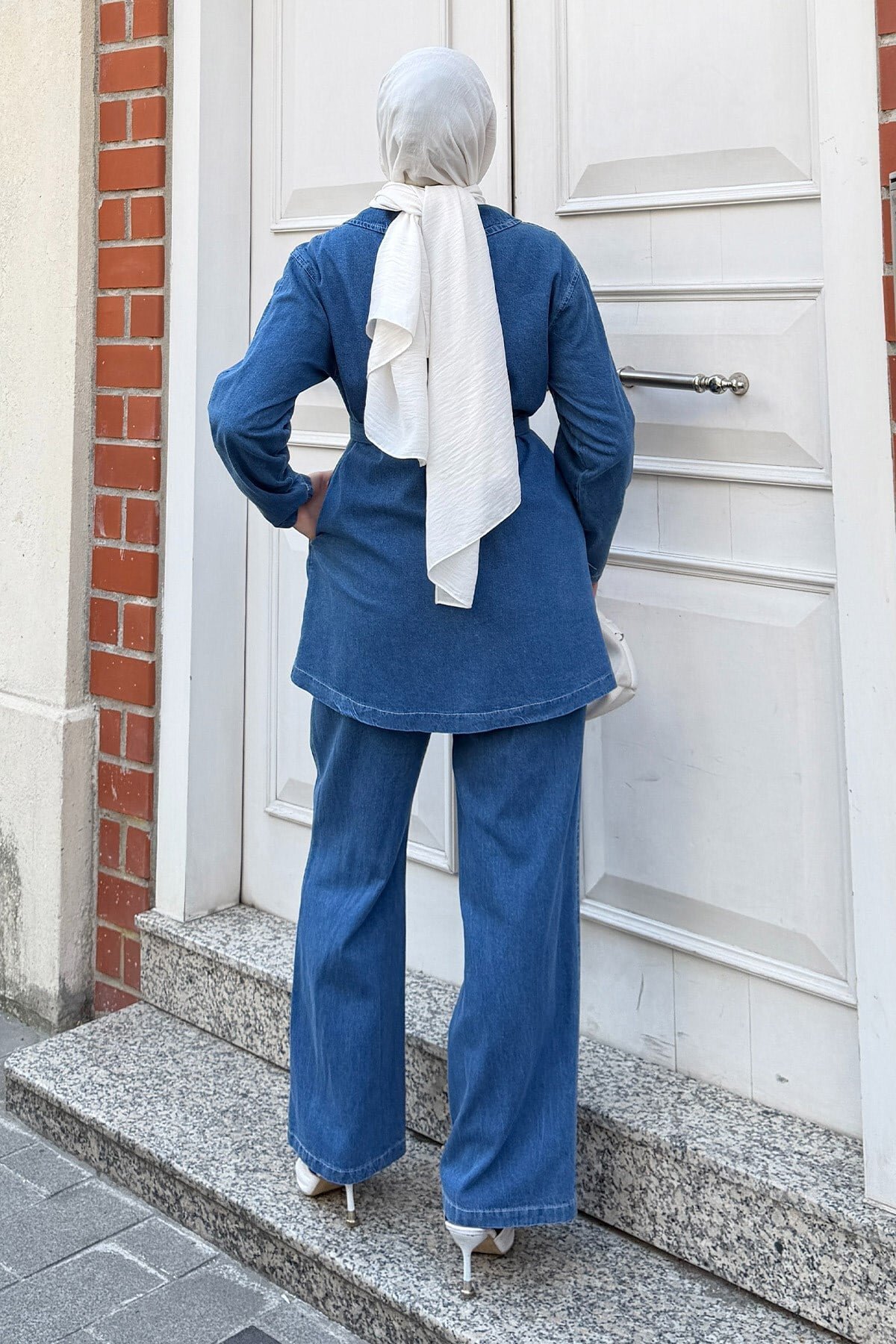 Açık Mavi Denim Fermuarlı İkili Takım - Modamihram