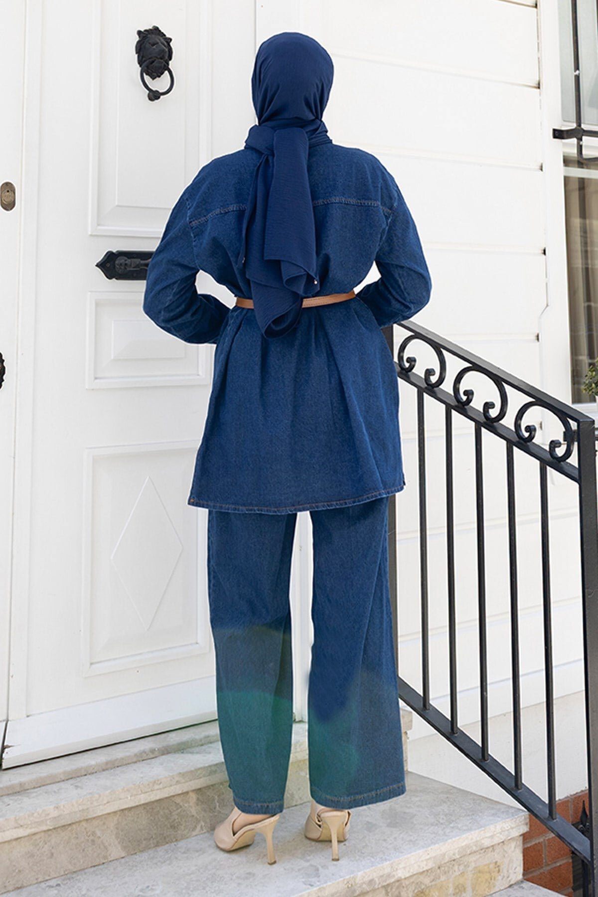 Koyu Mavi Denim Taş Cepli Takım - Modamihram