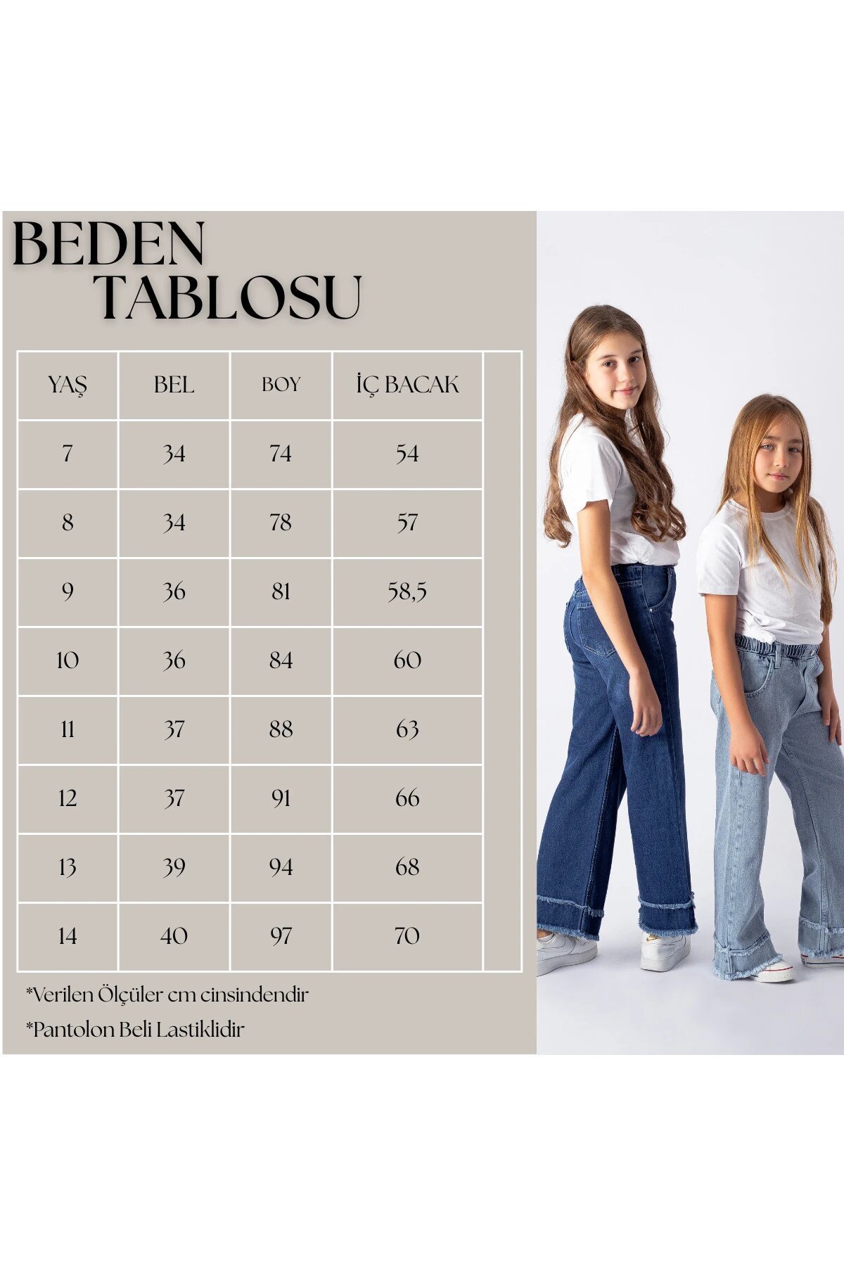 Açık Mavi 6-15 Yaş Geniş Paça Kot Kız Çocuk Pantolon - Pafim