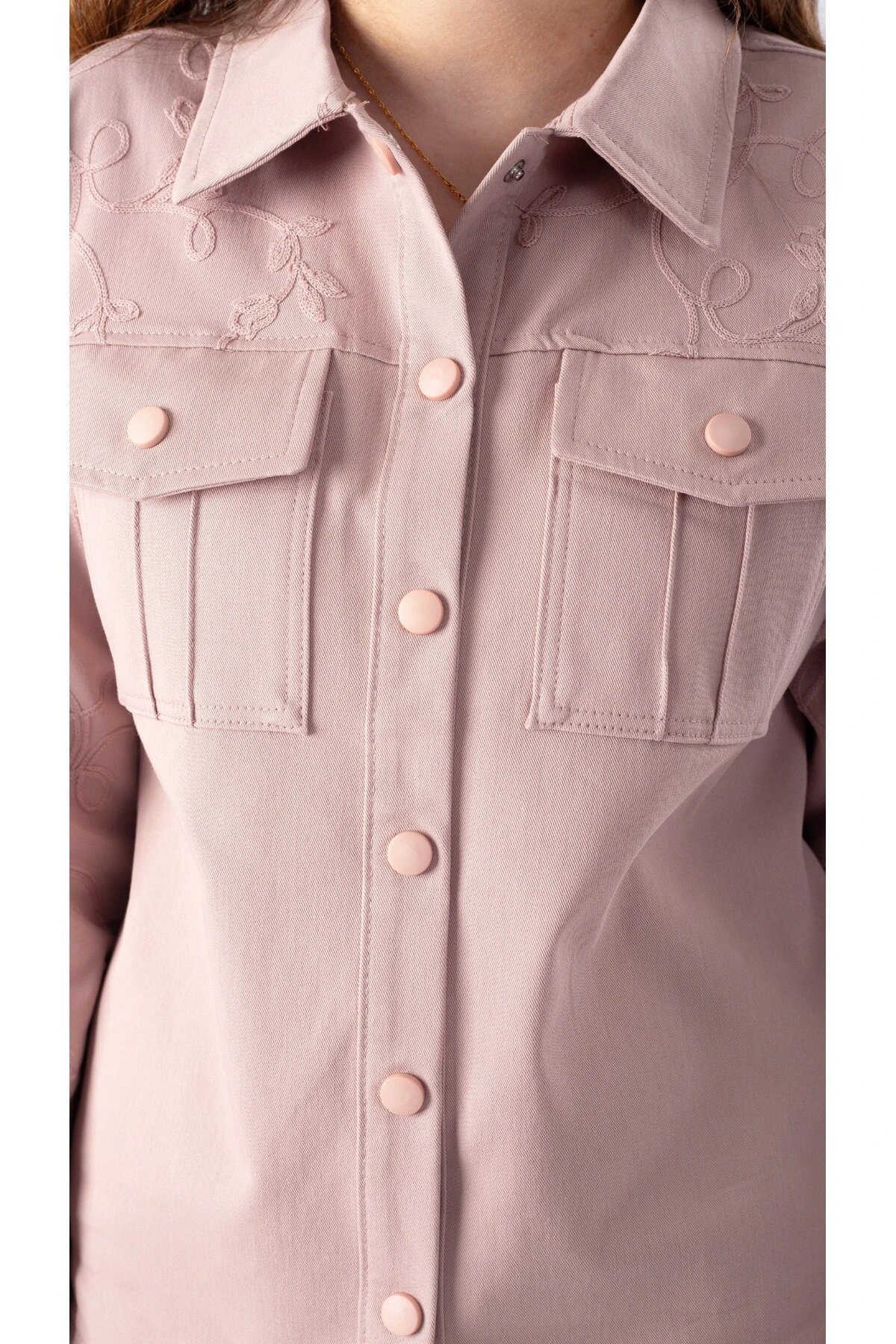 Flare Leg Gabardine Shirt Set - Powder Pink - Pafim