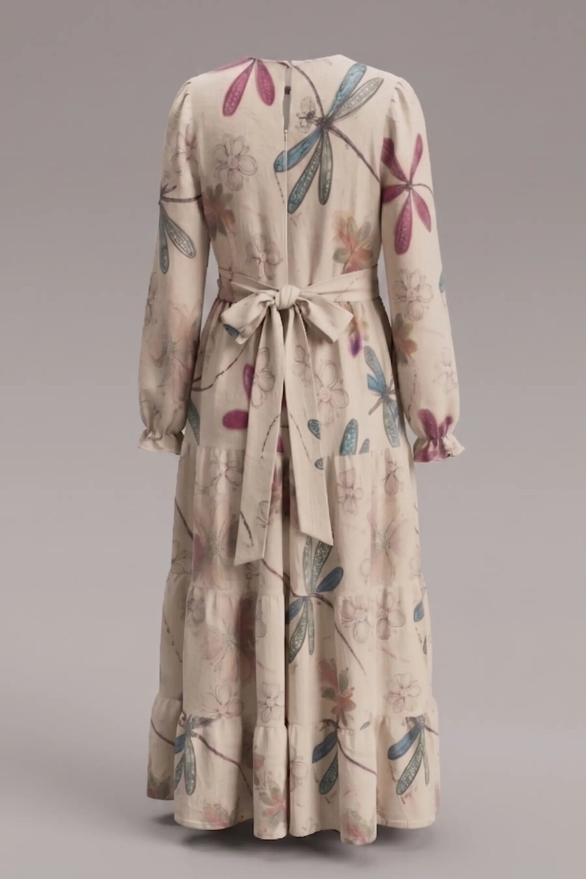 فستان بناتي طويل لون بيج بنقشة الحجر من قماش المودال - Pafim