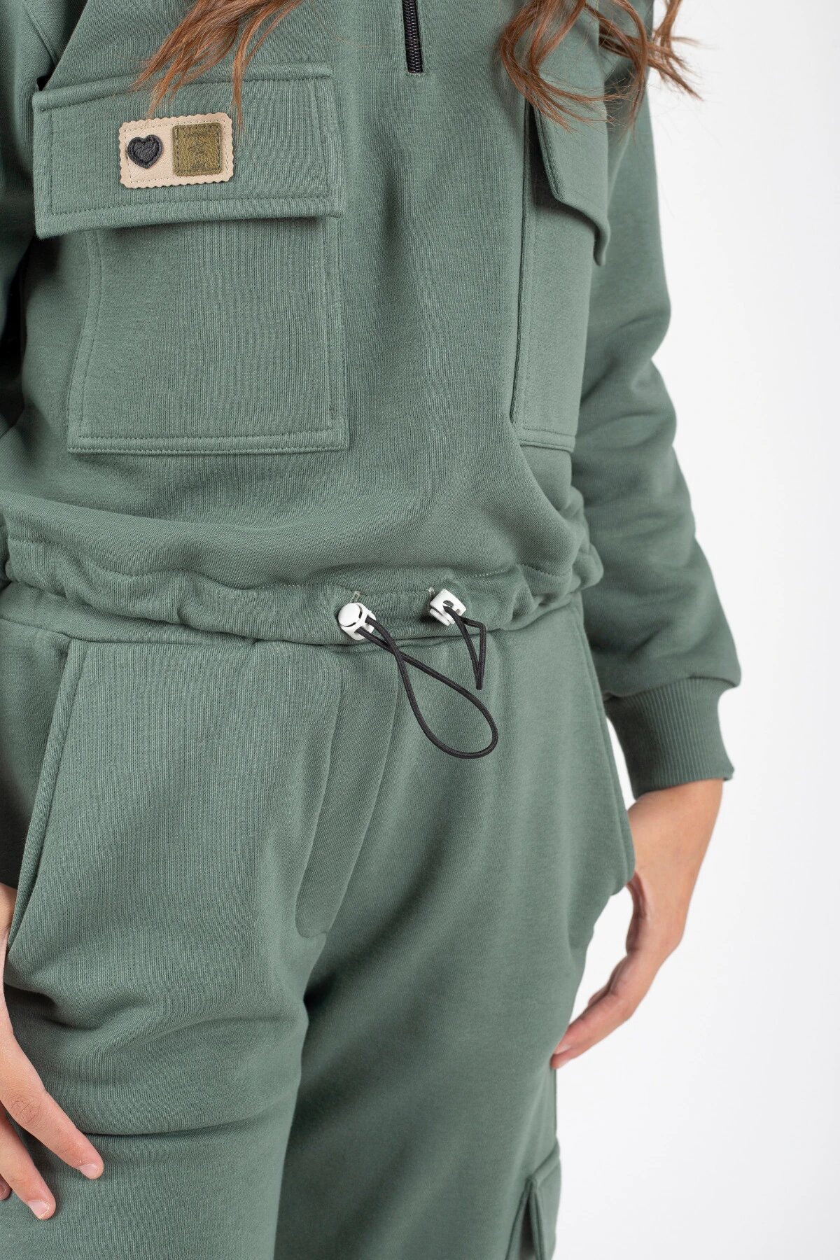 Hooded Seasonal Winter Two-Piece Girls' Tracksuit Set - Green - Pafim
