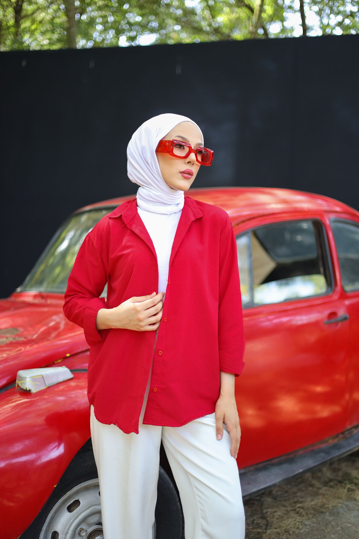 Oversize Basic Shirt - Red - Shirosa