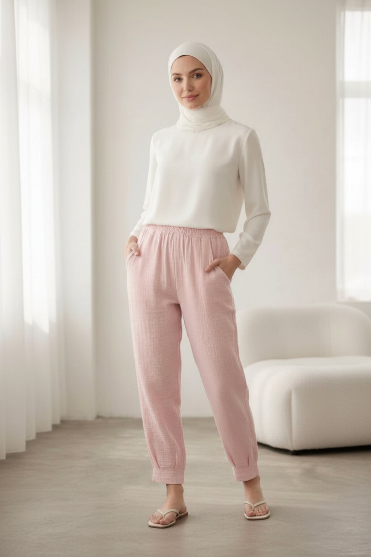 Pembe Müslin Cepli Pantolon - Shirosa